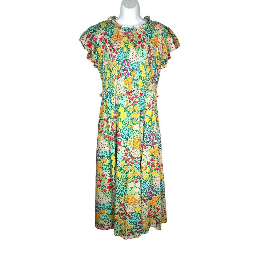 Olivia James the Label Lila Midi Dress Floral Print Meadow Mint Green Smocked L - Picture 5 of 16